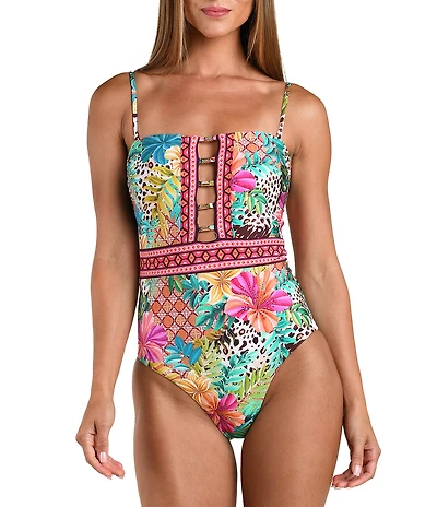 Sunshine '79 Paradise Heat Tropical Bandeau One Piece Swimsuit