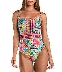 Sunshine '79 Paradise Heat Tropical Bandeau One Piece Swimsuit