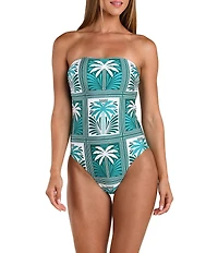 Sunshine '79 Patchwork Palms Bandeau One Piece Swimsuit