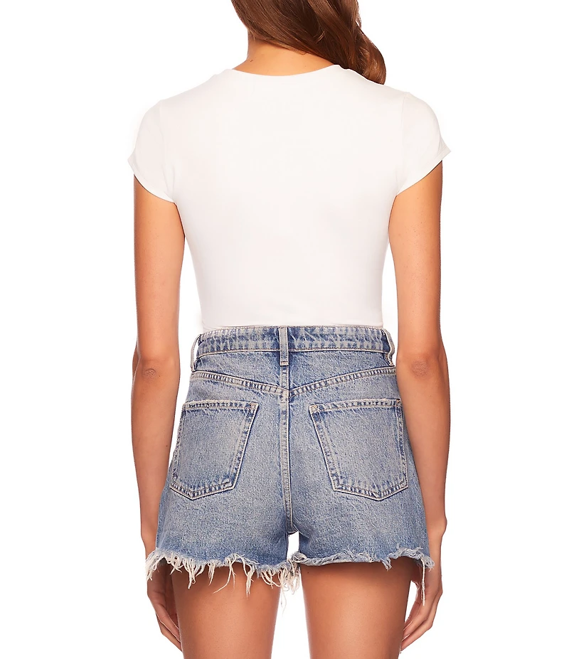 Susana Monaco Crew Neck Short Sleeve Fitted Signature Stretch Knit Tee Shirt