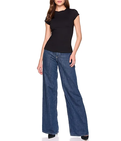 Susana Monaco Crew Neck Cap Sleeve Fitted Signature Stretch Knit Tee Shirt
