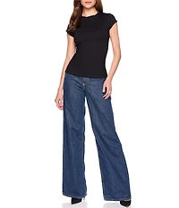 Susana Monaco Crew Neck Cap Sleeve Fitted Signature Stretch Knit Tee Shirt
