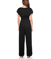 Susana Monaco Deep V-Neck Short Sleeve Wide-Leg Jumpsuit