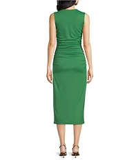 Susana Monaco Knit Crew Neck Sleeveless Gathered Midi Dress