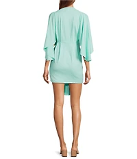 Susana Monaco Knit Pleated V-Neck Short Sleeve Wrap Dress