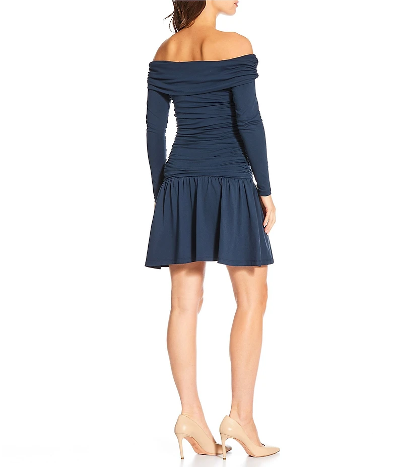 Susana Monaco Off Shoulder Gathered Long Sleeve Mini Dress