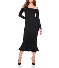 Susana Monaco Off-The-Shoulder Long Sleeve Trumpet Bodycon Midi Dress