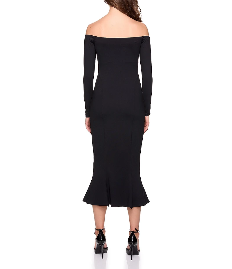 Susana Monaco Off-The-Shoulder Long Sleeve Trumpet Bodycon Midi Dress