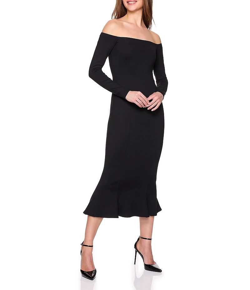 Susana Monaco Off-The-Shoulder Long Sleeve Trumpet Bodycon Midi Dress