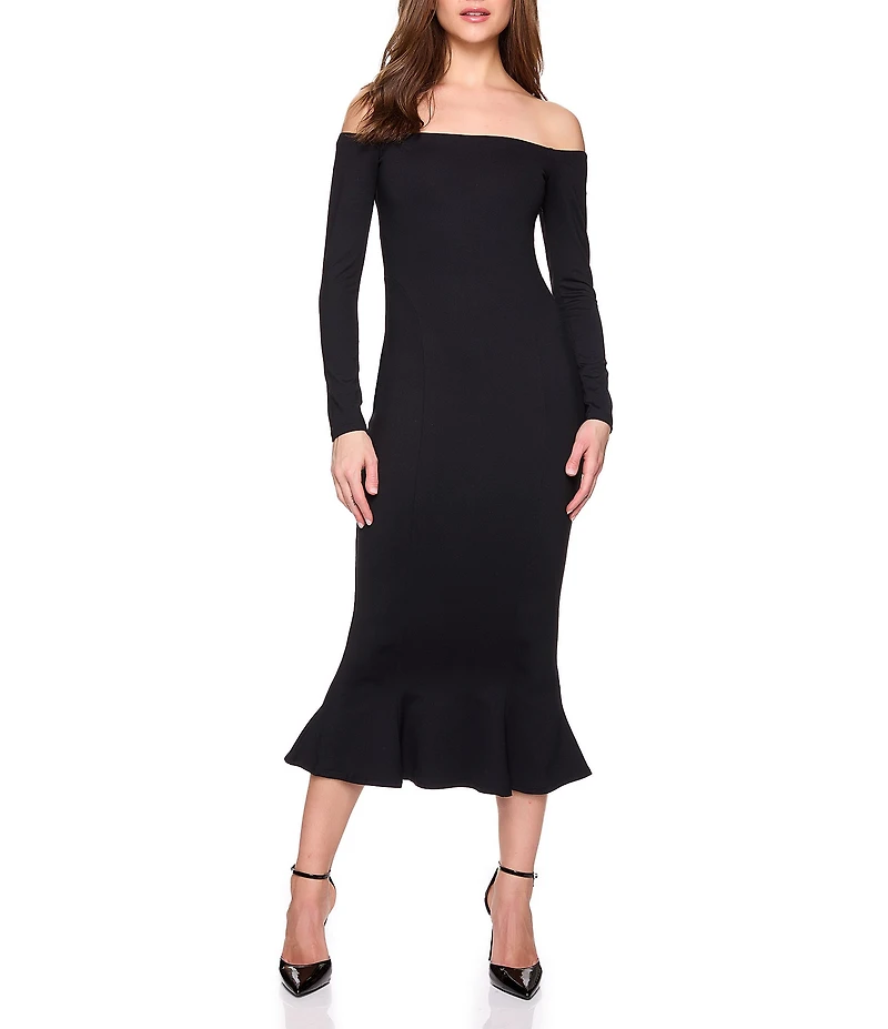 Susana Monaco Off-The-Shoulder Long Sleeve Trumpet Bodycon Midi Dress