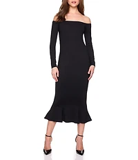 Susana Monaco Off-The-Shoulder Long Sleeve Trumpet Bodycon Midi Dress