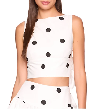 Susana Monaco Poplin Polka Dot Boat Neck Sleeveless Tie Back Coordinating Top