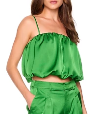 Susana Monaco Satin Bubble String Square Neck Sleeveless Coordinating Top