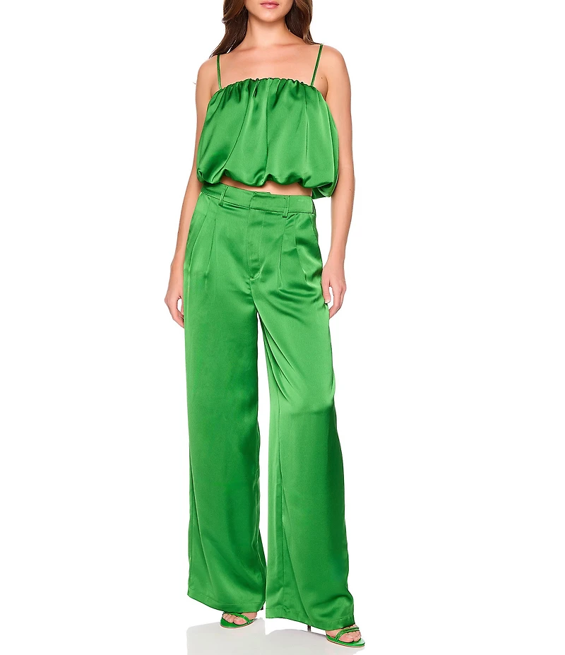 Susana Monaco Satin Bubble String Square Neck Sleeveless Coordinating Top