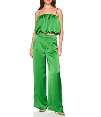 Susana Monaco Satin Bubble String Square Neck Sleeveless Coordinating Top