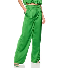 Susana Monaco Satin Pleated High Rise Wide Leg Coordinating Pants