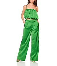 Susana Monaco Satin Pleated High Rise Wide Leg Coordinating Pants
