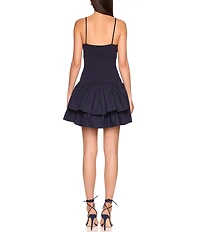 Susana Monaco Scoop Neck Sleeveless Drop Waist Double Tiered Mini Dress
