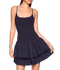 Susana Monaco Scoop Neck Sleeveless Drop Waist Double Tiered Mini Dress