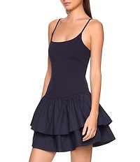 Susana Monaco Scoop Neck Sleeveless Drop Waist Double Tiered Mini Dress
