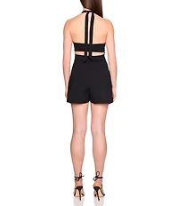 Susana Monaco Signature Knit Halter Neck Wire Strap Tie Romper