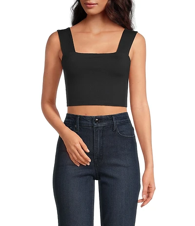 Susana Monaco Signature Stretch Wide Strap Square Neck Sleeveless Coordinating Crop Top