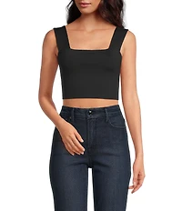 Susana Monaco Signature Stretch Wide Strap Square Neck Sleeveless Coordinating Crop Top