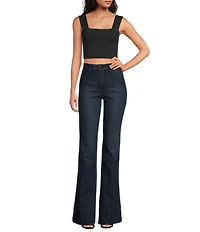 Susana Monaco Signature Stretch Wide Strap Square Neck Sleeveless Coordinating Crop Top