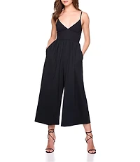 Susana Monaco Slip Top V-Neck Sleeveless Wide Leg Cropped Jumpsuit