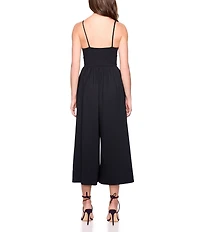 Susana Monaco Slip Top V-Neck Sleeveless Wide Leg Cropped Jumpsuit
