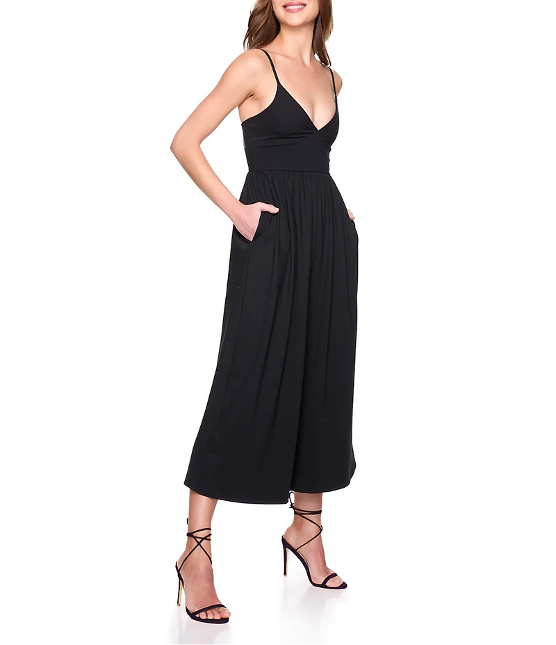 Susana Monaco Slip Top V-Neck Sleeveless Wide Leg Cropped Jumpsuit