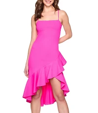 Susana Monaco Square Neck Ruffle Midi Bodycon Dress