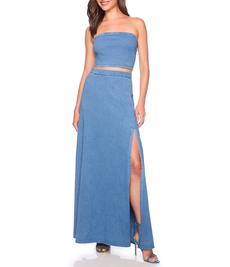 Susana Monaco Square Neck Sleeveless Cropped Coordinating Denim Tube Top