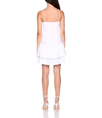 Susana Monaco Square Neck Sleeveless Drop Waist Double Ruffle Mini Dress