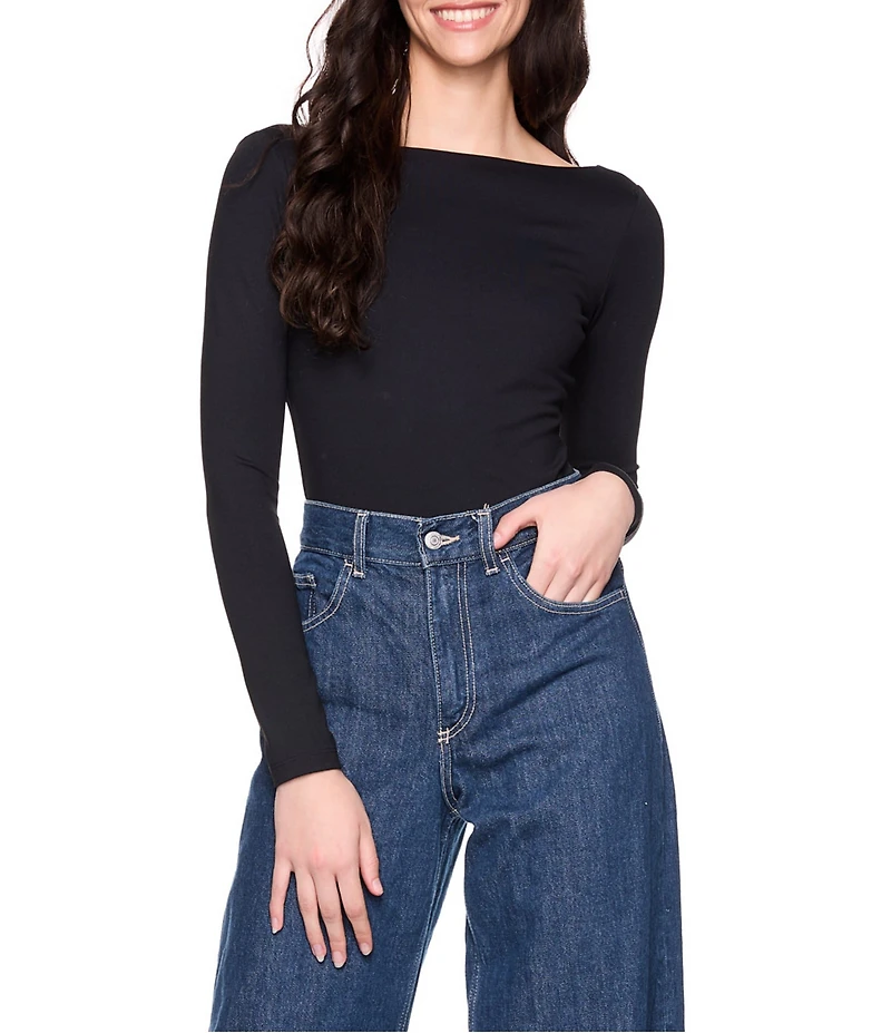 Susana Monaco Stretch Knit Long Sleeve Scoop Back Top