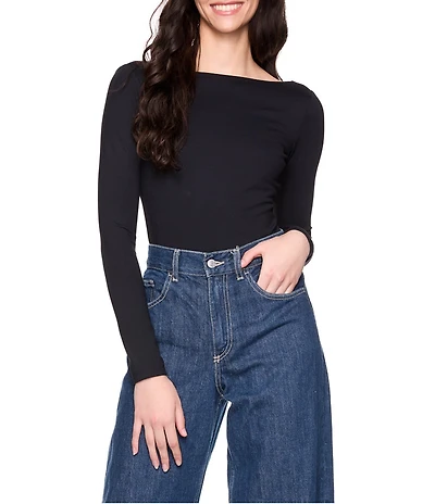 Susana Monaco Stretch Knit Long Sleeve Scoop Back Top