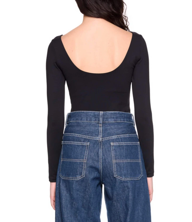 Susana Monaco Stretch Knit Long Sleeve Scoop Back Top