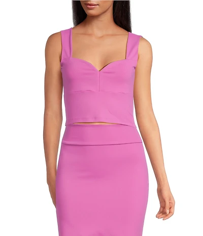 Susana Monaco Stretch Knit Sweetheart Neck Sleeveless Coordinating Cropped Tank