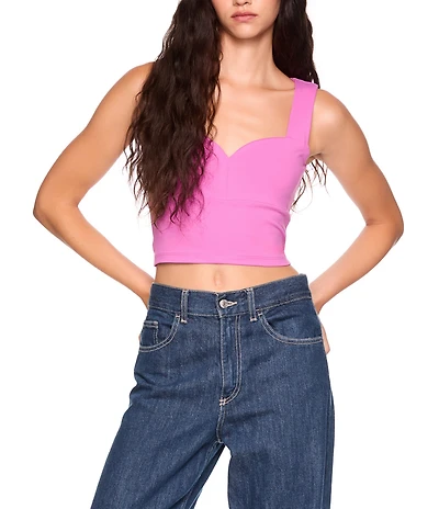 Susana Monaco Stretch Knit Sweetheart Neck Sleeveless Coordinating Cropped Tank