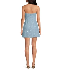 Susana Monaco Sweetheart Neckline Sleeveless Denim and Sequin Mini Corset Dress