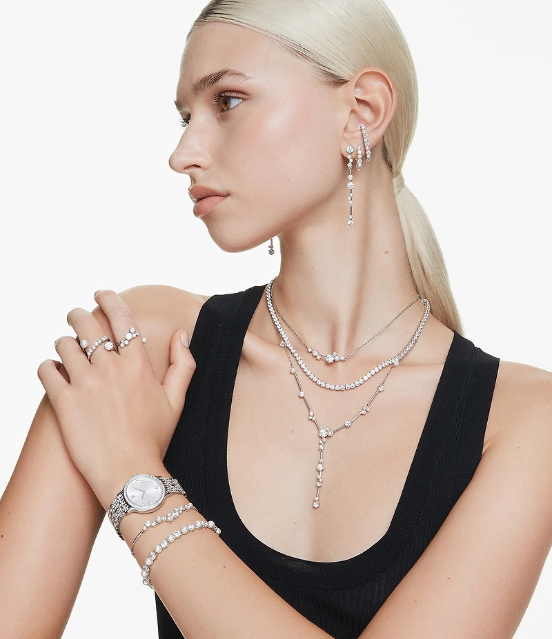 Swarovski Constella Crystal Pearl Linear Earrings