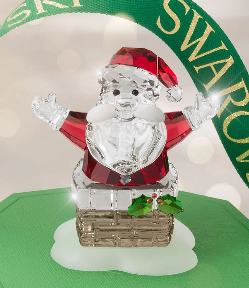 Swarovski Crystal Holiday Cheers Collection Santa Claus and Chimney Figurine