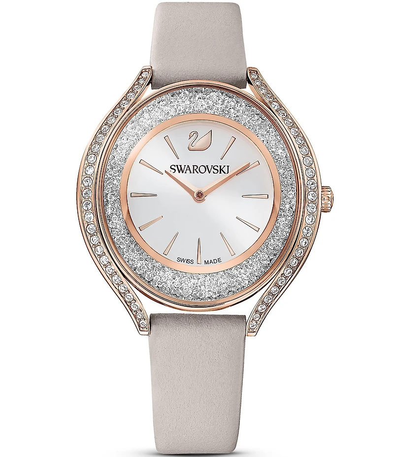 Swarovski Crystalline Aura Grey Leather Watch