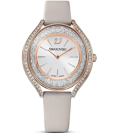 Swarovski Crystalline Aura Grey Leather Watch