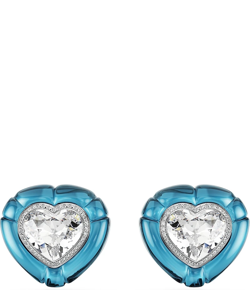 Swarovski Dulcis Heart Cut Pav Blue Heart Clip Stud Earrings