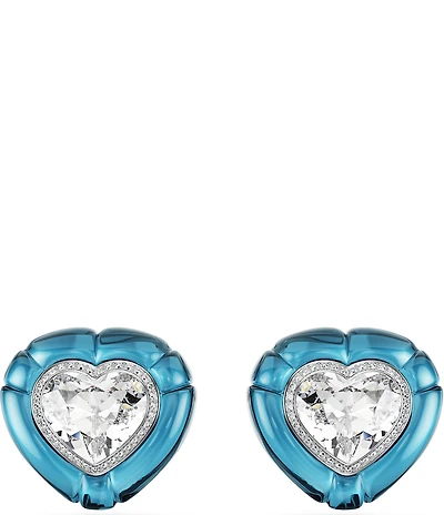 Swarovski Dulcis Heart Cut Pav Blue Heart Clip Stud Earrings