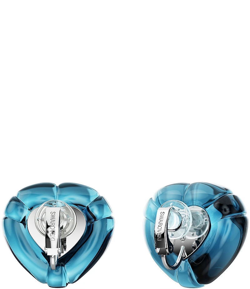 Swarovski Dulcis Heart Cut Pav Blue Heart Clip Stud Earrings