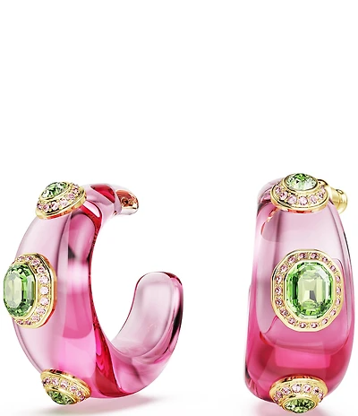 Swarovski Dulcis Multicolored Mixed Cut Puffy Pink Hoop Earrings