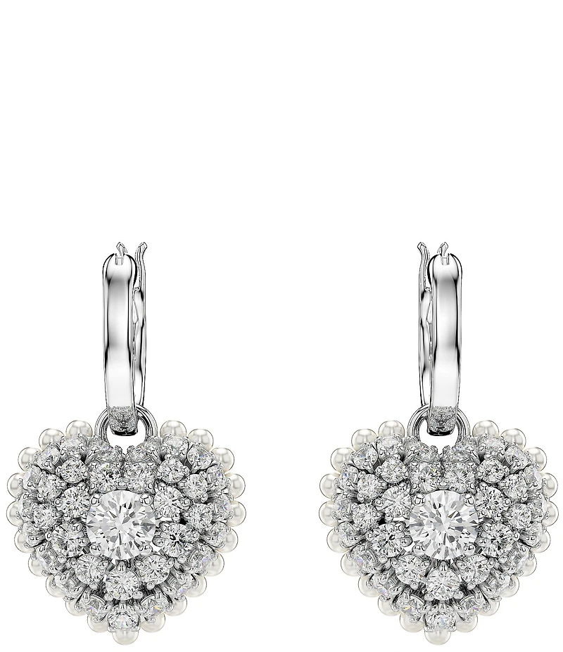 Swarovski Hyperbola Pearl Heart Crystal Drop Earrings