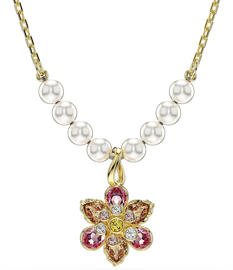 Swarovski Idyllia Mixed Cut Crystal Pearl Flower Short Pendant Necklace